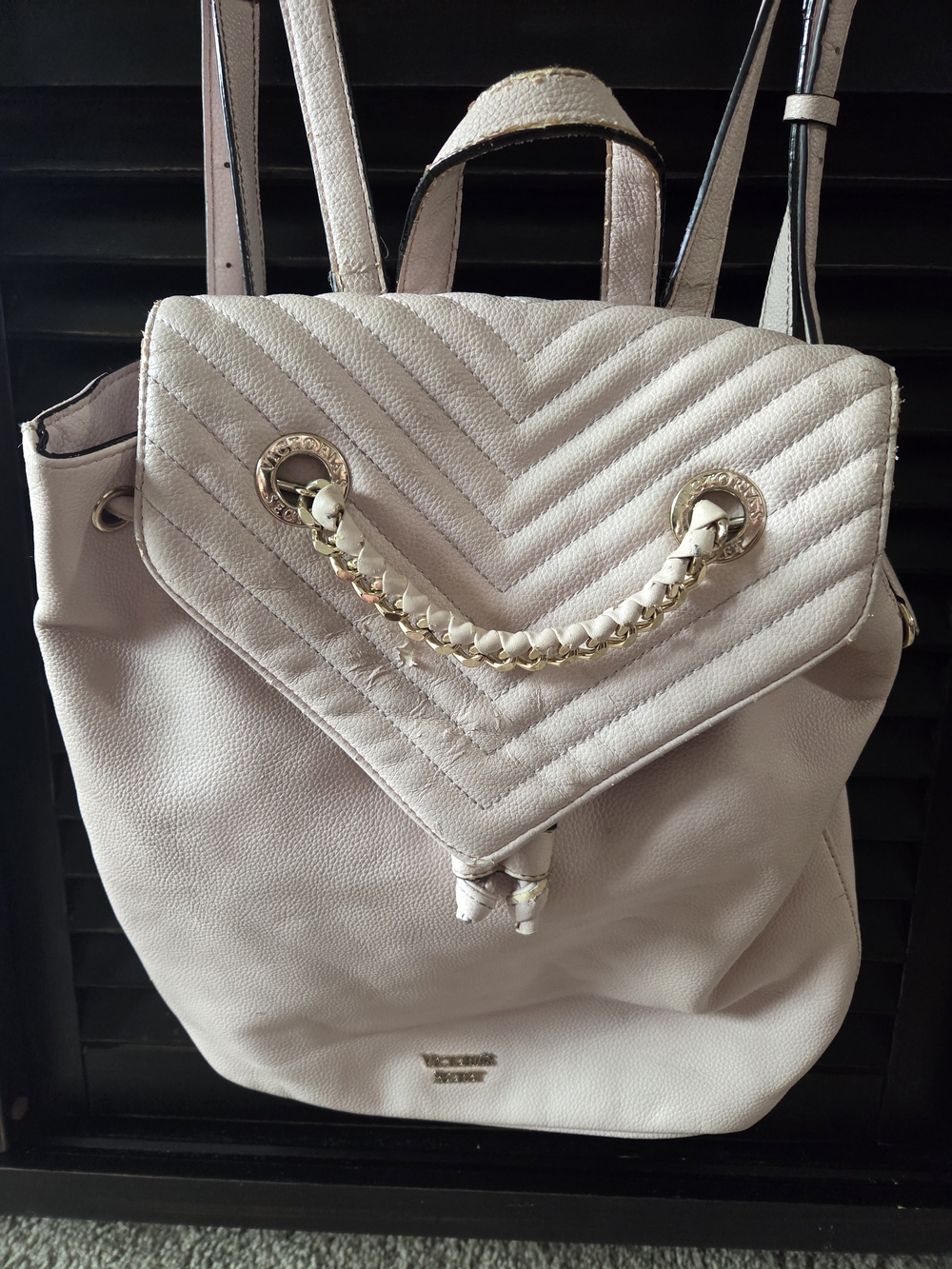 Victoria's Secret Blush Pink Quilted Flap Backpack with Gold Chain